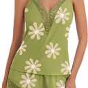 Avidlove Women Pajama Lace Trim V Neck Sleeveless Sleepwear Nightwear XXL, Floral Green