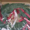 Suncalla 20'' Christmas Cedar Wreath with Bow Artificial Norfolk Pine Greenery Wreath Coquette Ribbon Red White Bow Decoration for Xmas Winter Front Door Window Wall Mantel Indoor Outdoor Home