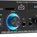 Stereo Audio Amplifier, Max 300W, 2 Channel Stereo Receiver, Wireless Bluetooth 5.0 Power Amplifier System for Home Theater Speakers, Karaoke, Garage, Home Amp with USB,SD,RCA,2 MIC in