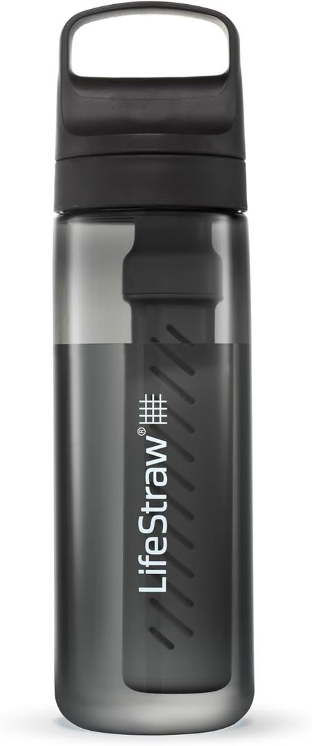 LifeStraw Go Series BPA-Free Water Filter Bottle for Travel and Everyday Use, Removes Bacteria, Parasites and Microplastics, Improves Taste, 22 Ounce, Nordic Noir
