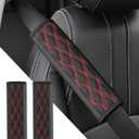 2PCS Seat Belt Cover Pad,Seatbelt Covers,Car Accessories Seatbelt Cushion,Leather Car Seat Strap Pads,Seat Belt Cover,Universal Safety Strap Cover,Car Seat Strap Covers,Fits All Cars (Black&Red)