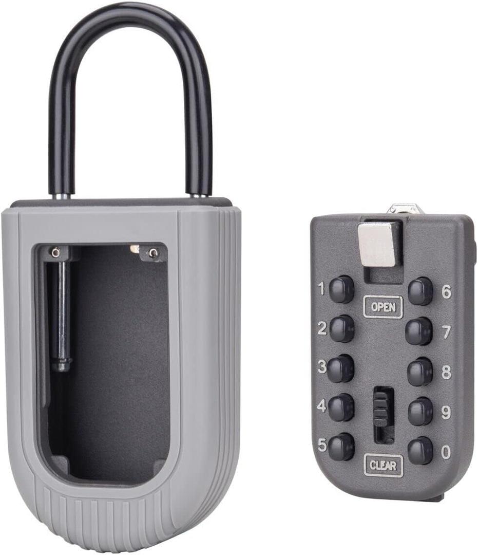 Key Lock Box, For families, Hotels, Offices, Realtor Key Lock Box Safe Lock Box 10-Digit Push Button Combination Safe Vault - Portable Outdoor Storage Key - Door Handle or Fence Mount.