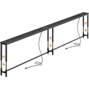 Huuger 110.2 Inch Sofa Table with Power Outlets, 23.9’’-34.4’’ Height Adjustable Range, Behind Couch Table with USB-C Ports, Sofa Tables Narrow Long, Skinny Console Table, for Small Spaces, Black