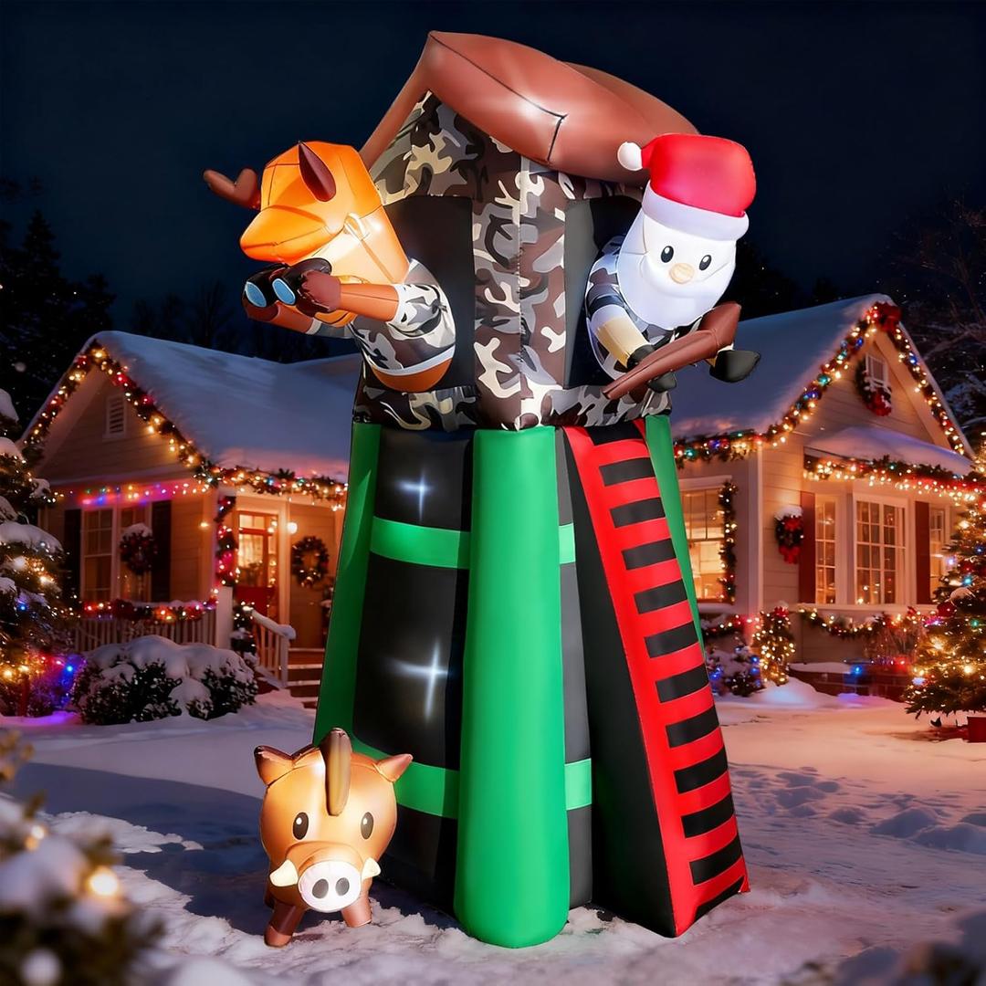 8 FT Christmas Inflatables Outdoor Decorations Hunting Santa Built-in Bright LED Lights Christmas Blow Up Yard Decorations for Outdoor Indoor Garden Lawn