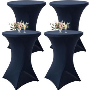 4Pack Navy Blue Cocktail Table Cover 32x43 Inch Fitted Stretch Cocktail Tablecloth for Round Table Top Cover High Top TableCloths for Party Bar Pub Wedding