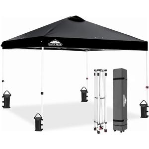 EAGLE PEAK Pop Up Canopy Tent with Wheeled Carry Bag, 8 Stakes, 4 Ropes, 4 Weight Bags, Easy Set Up Tent Canopy, 10x10 ft, 100sqft of Shade, Black