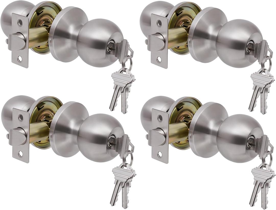 Lanwandeng 4 Pack Door Knobs with Lock and Key,All Keyed Same Entry Door Knob, Exterior and Interior Door Lock, Door Handle Satin Nickel
