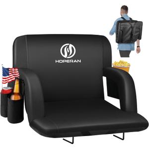 HOPERAN Stadium Seats for Bleachers with Back Support, Half-fold Portable Bleacher Chairs with Back and Cushion, 600D Waterproof Reclining Extra Wide Bleacher Seat for Outdoor Sports (25", Black 1pc)