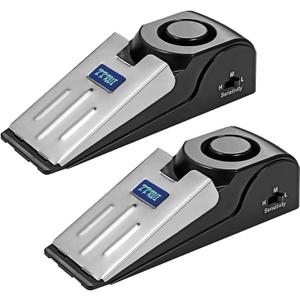 ZZRUI 2 Pack Door Stop Alarm with 120dB Siren, Wedge Door Stopper Security Device for Travel, Apartment, Hotel, Home  Portable Anti-Theft Floor Alarm for Entry Alert & Self Defense, Black