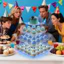 YestBuy 4 Tier Acrylic Cupcake Stand Afternoon Tea Cake Stand Large Cupcake Stand Cupcake Tower Cupcake Holder for Pastry + LED Light String Ideal for Weddings Birthday Bar Party Dcor (Blue Light)
