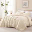 Andency Beige Comforter Set Full Size, 3 Pieces Solid Ruffle Vintage Rustic Soft Bedding Comforter Sets, All Season Lightweight Fluffy Soft Polyester Bedding Set (79x90 Comforter & 2 Pillowcases)