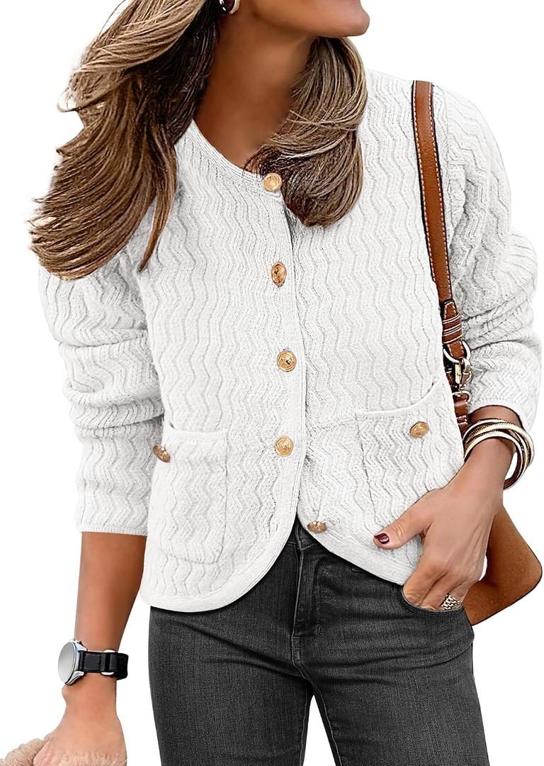 Caracilia Women's 2025 Fall Cardigan Sweaters Knitted Dressy Casual Jackets Trendy Outfits Ivory White XL (XL)