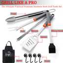 15PCS Grill Set, BBQ Grilling Accessories with Tongs Spatula Skewers, Stainless Steel Grill Utensils Set with Hooks & Apron Storage Bag for Outdoor Cooking, Camping, Practical Gifts for Men Dad