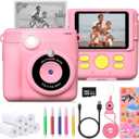 Instant Print Camera for Kids - 2.4" HD 1080P - with 32GB SD Card, 5 Markers, Stickers, 5 Paper Rolls, Lanyard. Camera Boys and Girls from 3 to 14 Years Old. (Pink)