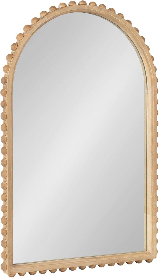 Kate and Laurel Beadbrook Modern Beaded Arched Mirror; 20 x 30; Natural Wood; Transitional Arch Wall Mirror for Use as Bathroom Mirror or Entryway Mirror Decor