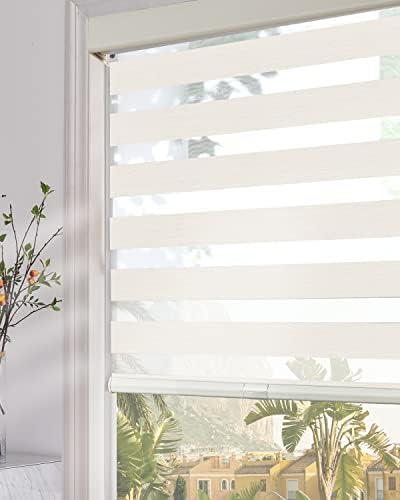 Persilux Cordless Zebra Blinds for Windows (34" W x 64" H, Beige) with Upgraded Cassette Room Darkening Dual Layers Sheer Shades Thermal Insulated Window Roller Blinds for Home