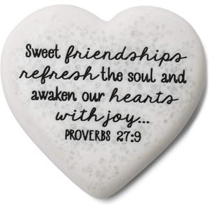 Friendships Are Sweet Scripture Heart 2.25 x 2.25 Cast Stone Plaque