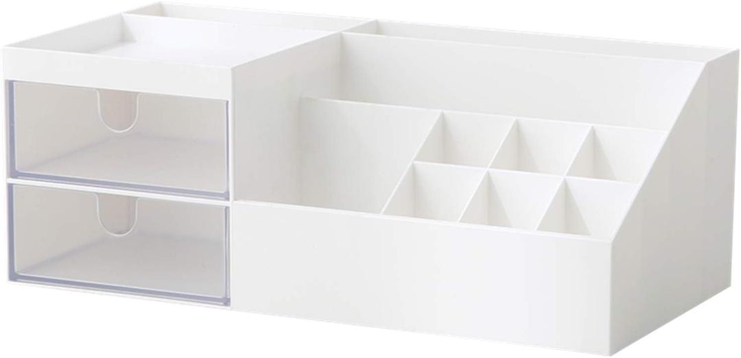 Marknor Cosmetic/ Makeup Vanity Organizer Box, Mini Desk Storage for Office Supplies, Bathroom Counter or Dresser, White