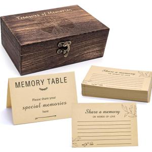 Wooden Share Love & Memories Box with 50 Pcs Share A Memory Cards for Celebration of Life Decorations - Elegant Keepsake for Funerals, Weddings, Birthdays & Graduations - Heirloom Storage Box