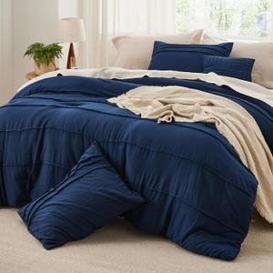 Bedsure Navy Blue Oversized King Size Comforter Set - 4 Pieces Pinch Pleat Bed Set, Down Alternative Bedding Sets for All Season, 1 Comforter, 2 Pillowcases, 1 Decorative Pillow