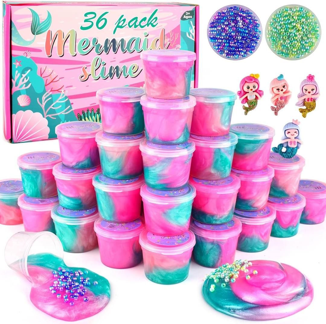 36 Pack Mermaid Slime Kit, Soft & Non-Sticky Galaxy Slime Pack, Party Favors Stress Relief Toys for Kids, Classroom Rewards, Birthday Easter Gifts for Space Lovers