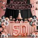 2 x 50th Birthday Decorations for Women, 37pcs 50th Birthday Party Supplies with Black Rose Gold Happy 50th Birthday Banner Backdrop Balloons Hanging Swirls, 50 Years Old Birthday Decorations Kit