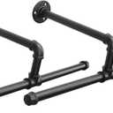 Industrial Pipe Clothes Rack Wall-Mounted, Multi-purpose Rustic Vintage Hanging Rod for Space-Saving Storage in Bedroom, Bathroom, and Laundry Room, 2 Pack Black