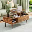 Coffee Table with Storage Shelf Hidden Compartment for Living Room Office Small Wooden Center Table (Brown)