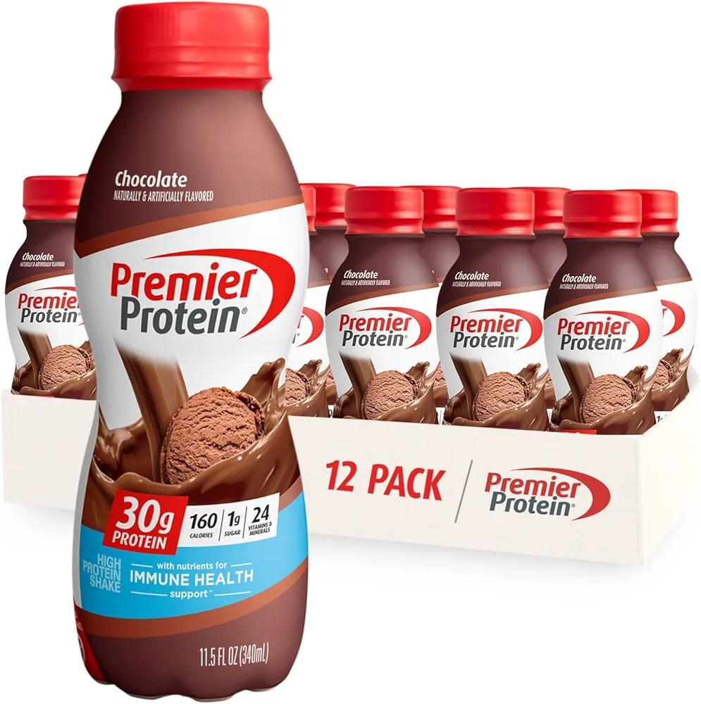 Premier Protein Shake, Chocolate, 30g Protein 1g Sugar 24 Vitamins Minerals Nutrients to Support Immune Health, 11.5 fl oz (Pack of 12), Best Before 09/09/2025
