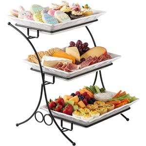 YHOSSEUN Large Tiered Tray Stand, 3 Tier Serving Tray Porcelain Baking Set with Serving Stand 3 Tier Buffet Server for Fruit, Dessert, Food Display Stand for Party, Thanksgiving