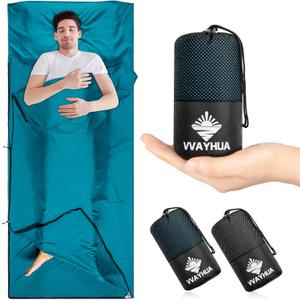 Sleeping Bag Liner, 9.5oz Ultralight Satin Travel Sheets for Hotel with Two Way Zippers, Silky Camping Sheets & Adult Sleep Sack for Backpacking Hiking Business Trips (Blue)