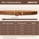 SANSTHS Womens Genuine Leather Belts for Jeans Pants Trendy Vintage Thin Leather Belt Gold Buckle Ladies Skinny Waist Belt (Brown)
