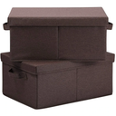 Chicnchill Linen Foldable Storage Bins with Lids, 2 Pack, Storage Boxes with Carrying Handles and Sturdy Heavy Cardboard, 17" x 12" for Shoes, Books, Clothes, Brown