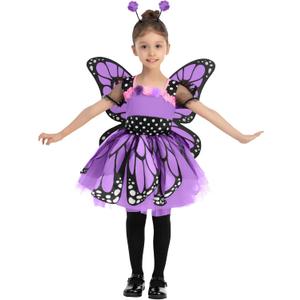 Spooktacular Creations Child Girls Butterfly Costume, Toddlers Butterfly Outfit w/Wings Headband for Kids Halloween Parties (Toddler(3-4 yrs), Purple)