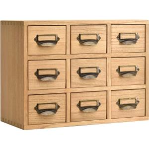 KIRIGEN Wood Drawer Organizer Desktop Storage Cabinet Box Drawers for Home Office Desk Organization and Storage 9 Drawer Mini Chest with Metal Handles Natural (9CG-NA)