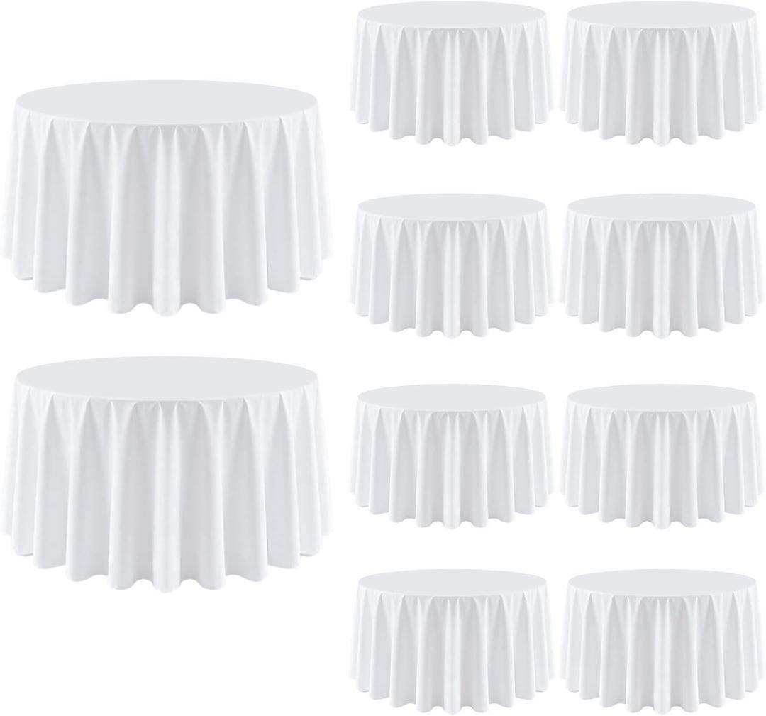 10 Pack White Round Tablecloth 90 Inch Round Table Cloth Wrinkle Resistant White Table Cloth Washable and Reusable Polyester Fabric Table Covers for Banquet Wedding Party Dining Buffet