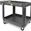 MaxWorks Heavy Duty 2‑Shelf Service Cart 500 lb Capacity Polypropylene Utility Cart with 5" Non‑Marring Casters Deep Trays and Built‑In Tool Storage for Garage Warehouse Workshop (80855)