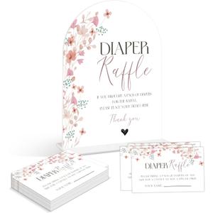 Baby Shower Games - Wildflower Diaper Raffle, 1 Arch Acrylic Sign and 50 Diaper Raffle Tickets, Gender Reveal Game, Floral Baby Shower Decoration Supplies (PE05)