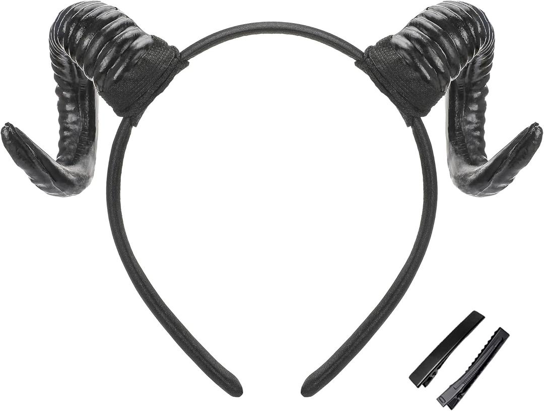 MOSTORY Sheep Horns Headband - Adult Demon Horns Harihoop for Renfaire, Halloween Cosplay (Black)