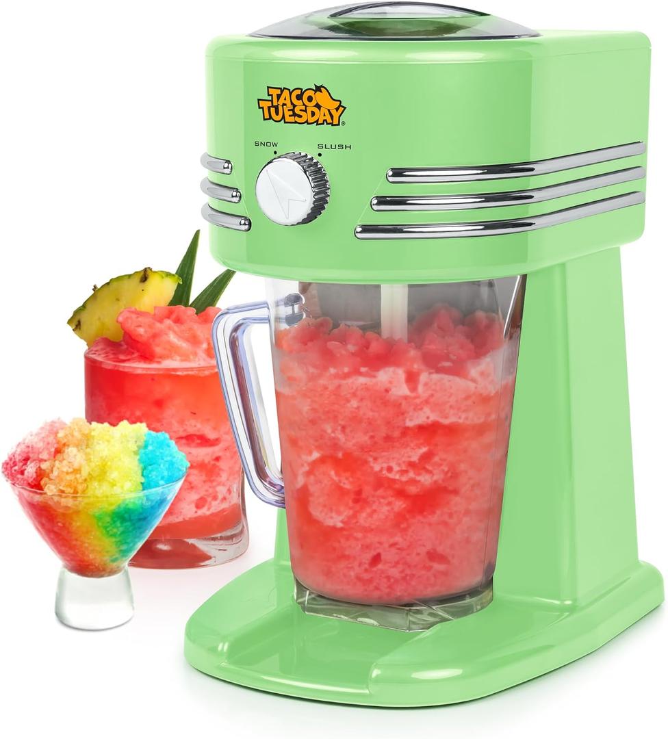 Nostalgia Taco Tuesday Frozen Drink Maker and Margarita Machine for Home - 40-Ounce Slushy Maker with Stainless Steel Flow Spout - Easy to Clean and Double Insulated - Lime Green