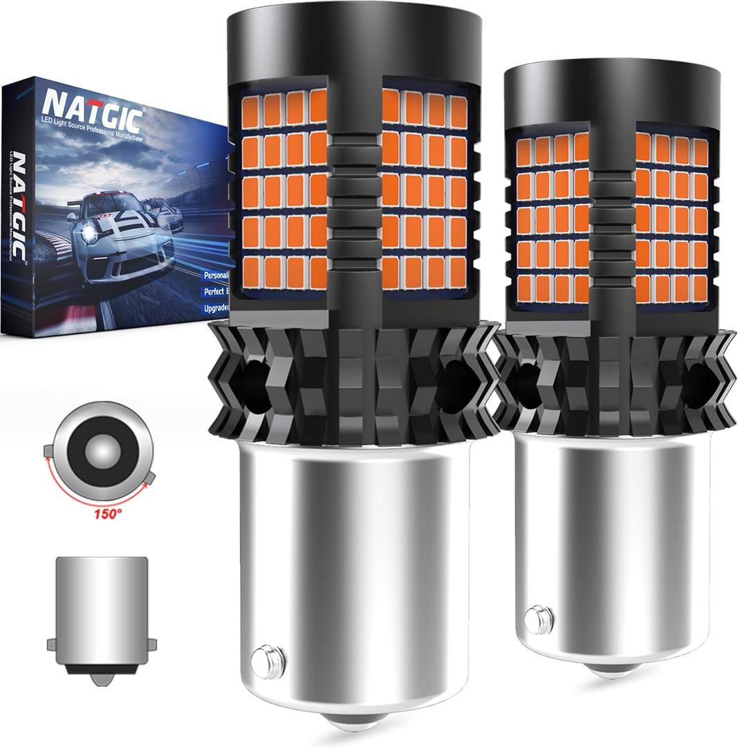 NATGIC Amber BAU15S PY21W LED Bulbs Yellow Canbus Error Free Turn Signal Light Built-in Resistor No Hyper Flash No Error For Blinker Light Indicator Light Side Marker Light 2000Lm 21W(Pack Of 2)