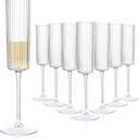 Joyido 36 Pack Clear Plastic Champagne Flutes - 6oz Ribbed Disposable Champagne Glasses - Clear Vintage Mimosa Glasses with Long Stem - Elegant Sparkling Wine Stemware for Weddings, Parties