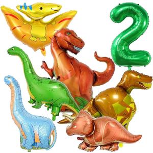 Dinosaur Balloons Set 7Pcs，40 Inch Number 2 Balloon, 6 Pieces Dinosaur Balloons, Jungle Dino Theme Party Supplies（2nd）