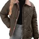 Dokotoo Women's Winter Casual Quilted Jackets Long Sleeve Button Down Puffer Jacket Padded Outerwear Coats (Large, Coffee)