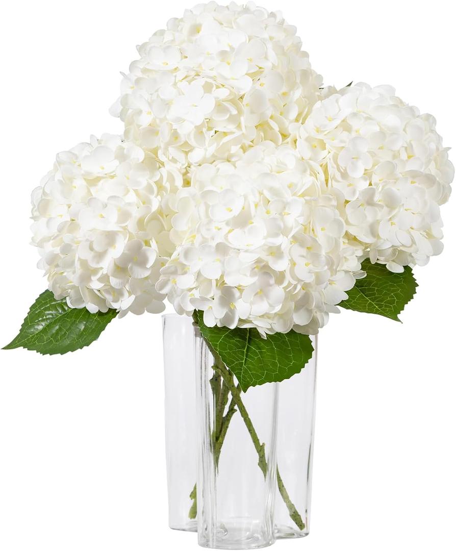 DuHouse 4Pcs Large Hydrangea Artificial Flowers,20 inch Latex Real Touch Hydrangeas Lifelike Hydrangea Flower for Home Wedding Bouquets Centerpieces Party Living Room Decoration(White)