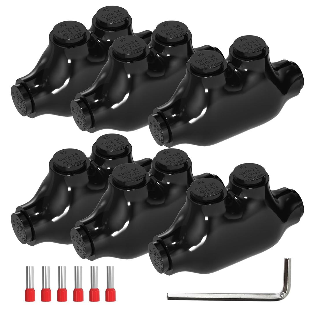 Joinfworld 2 Port Inline Splice Connector 2-14 AWG Aluminum to Copper Wire Connectors Insulated Wire Connectors UL Listed Wire Cable Connectors with 5/32" Slotted Allen Hex - 6 Pack