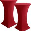HolidayIdeas Cocktail Table Covers, 2 Pack - Fitted Stretch Spandex Square Corners Cocktail Tablecloths (Dark Red, Fit for 30"-32" Diameter x 43" Height Tables)