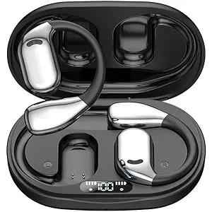 Headphones Wireless Bluetooth 5.49, 60hrs Play 8D Sound Earphone Sport Earbuds with LED Display Over-Ear Buds with Earhooks Built-in Mic Headset for Sport Running Workout Driving (Black)