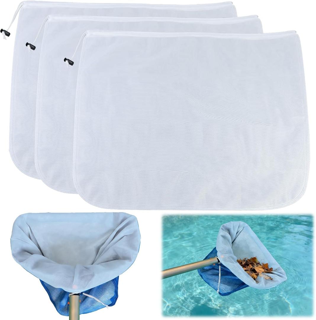 3Pcs Ultra Fine Mesh Net Bag for Pool Skimmer Net Replacement，26x22Inch Adjustable Large Deep Nylon Swimming Pool Leaf Rake Net for Cleaning Spa Ground Pool Hot Tub Sand Pollen Tree Dust Pet Hair