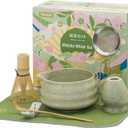 Matcha whisk Set,7 Pcs Matcha Making Kit with whisk Whisk, Ceramic Bowl, Sifter, Scoop, Holder, Stand, and Tea Towel for Ultimate Matcha Experience Mottled Green